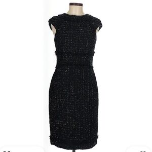 Carolina Herrera Tweed Metallic Black Midi Dress 8